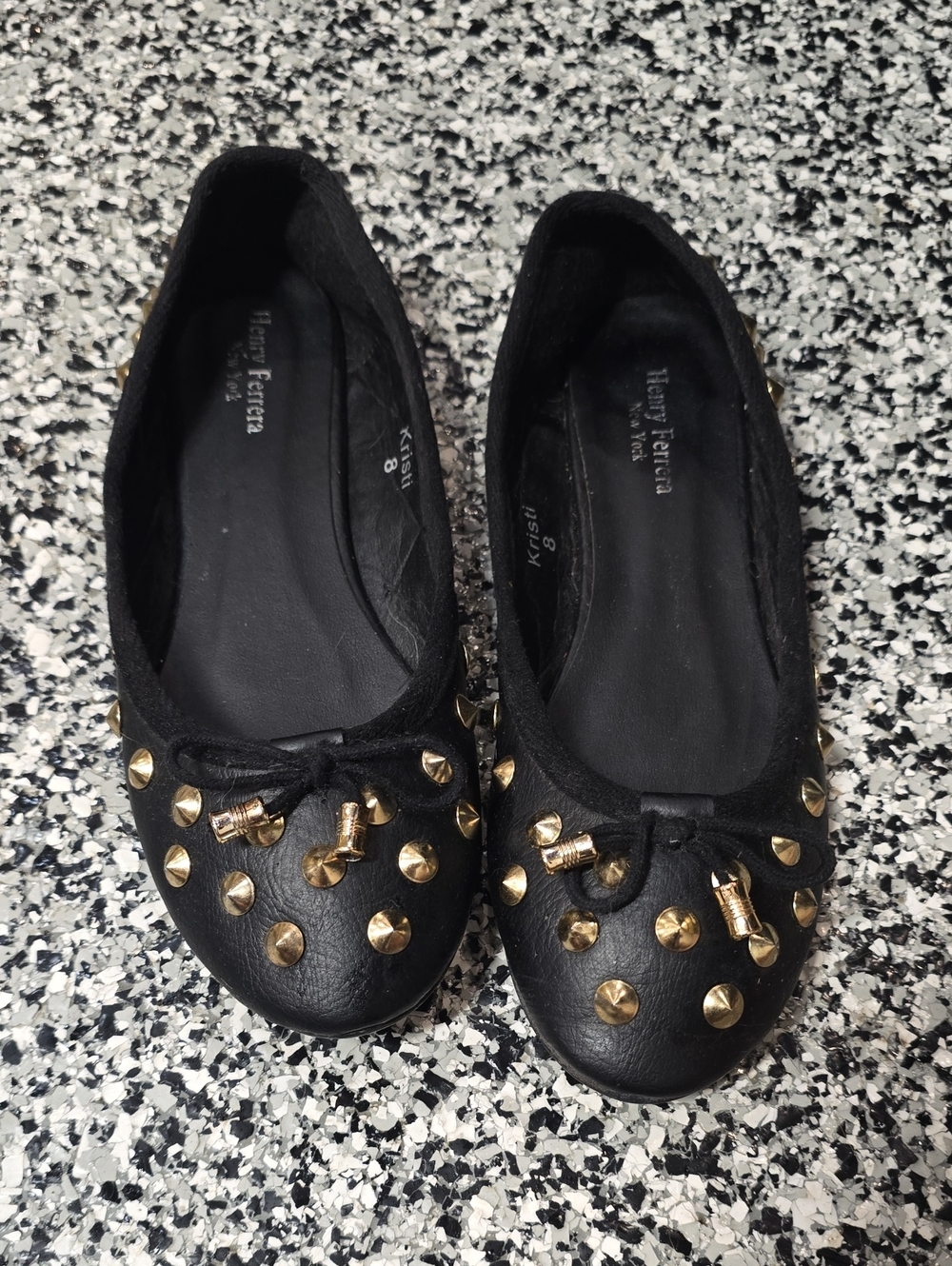 Henry Ferrera Black Ballet Flats with Gold Studs
